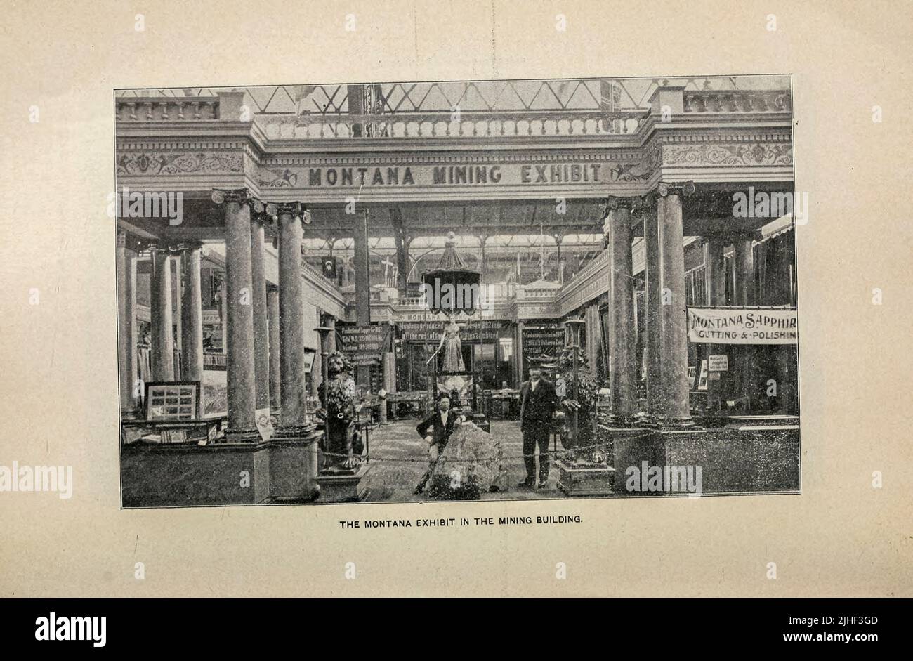 The Montana Exhibition in the Mining Building World's Columbian Exposition Chicago 1893 from Factory and industrial management Magazine Volume 6 1891 Publisher New York [etc.] McGraw-Hill [etc.] Stock Photo