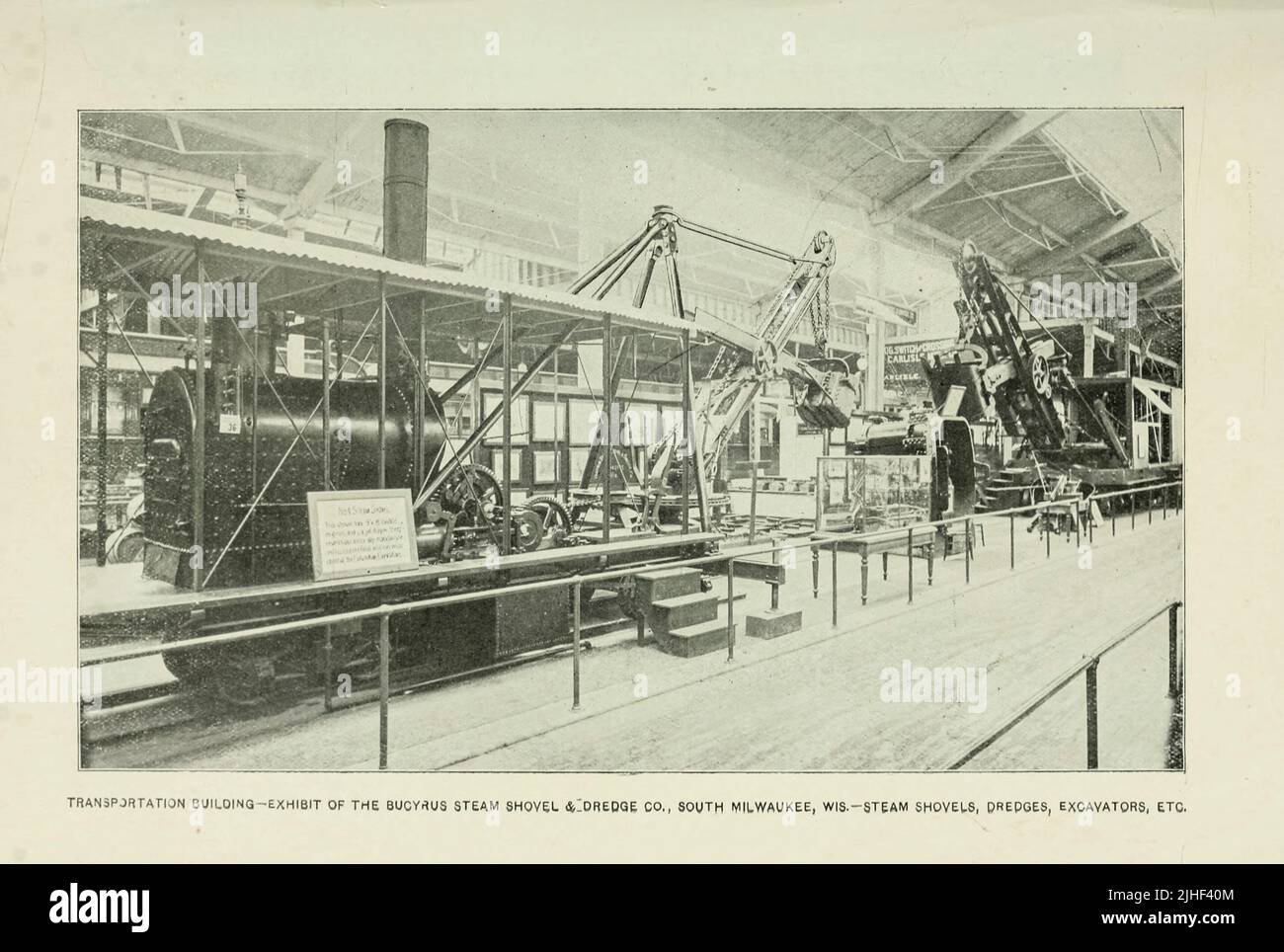 Transportation Building Exhibit of the Bucyrus Steam Shovel & Dredge Co. South Milwaukee, Wisconsin World's Columbian Exposition Chicago 1893 from Factory and industrial management Magazine Volume 6 1891 Publisher New York [etc.] McGraw-Hill [etc.] Stock Photo