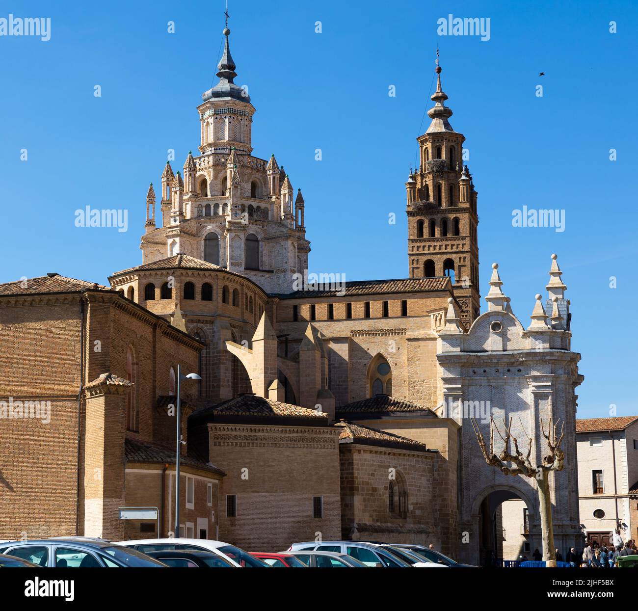 Ancient Roman Catholic Cathedral in Spanish city of Tarazona Stock Photo