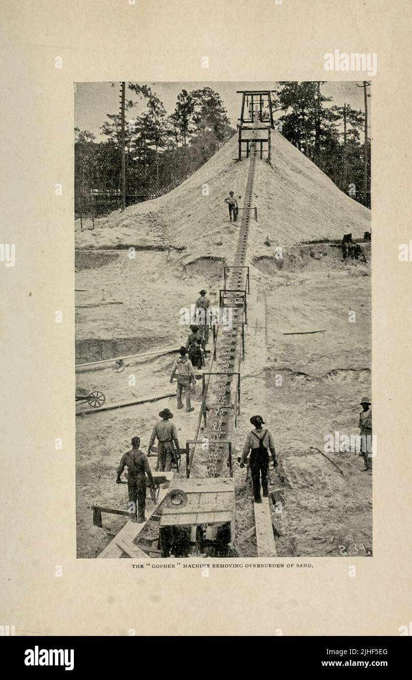 The Gopher Machine Removing Overburden of Sand from an article ' FLORIDA'S GREAT PHOSPHATE INDUSTRY ' by Alfred Allen, M.A. from Factory and industrial management Magazine Volume 6 1894 Publisher New York [etc.] McGraw-Hill [etc.] Stock Photo