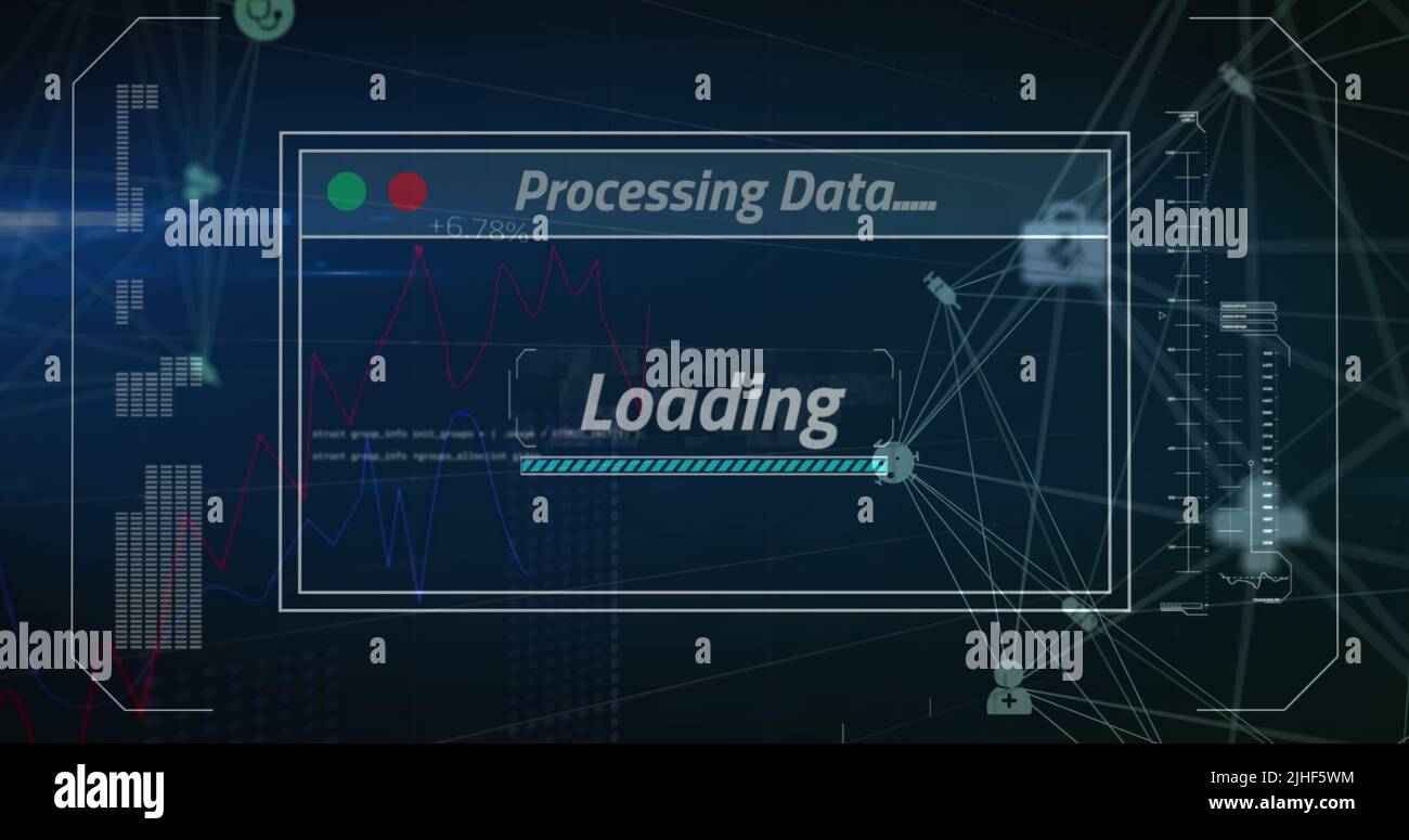Image of data processing over dark background Stock Photo