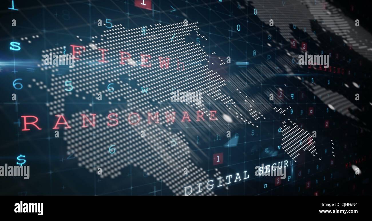 Image of data processing over cyberattack warning Stock Photo