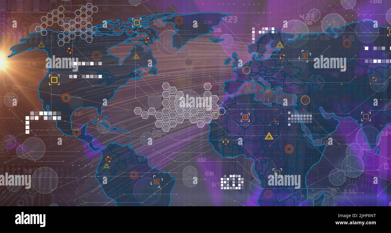 Image of world map with data processing over network of connections ...