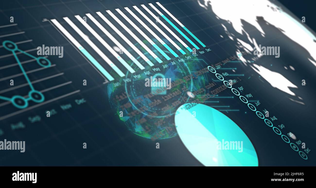 Image of data processing over globe and padlock icon Stock Photo - Alamy