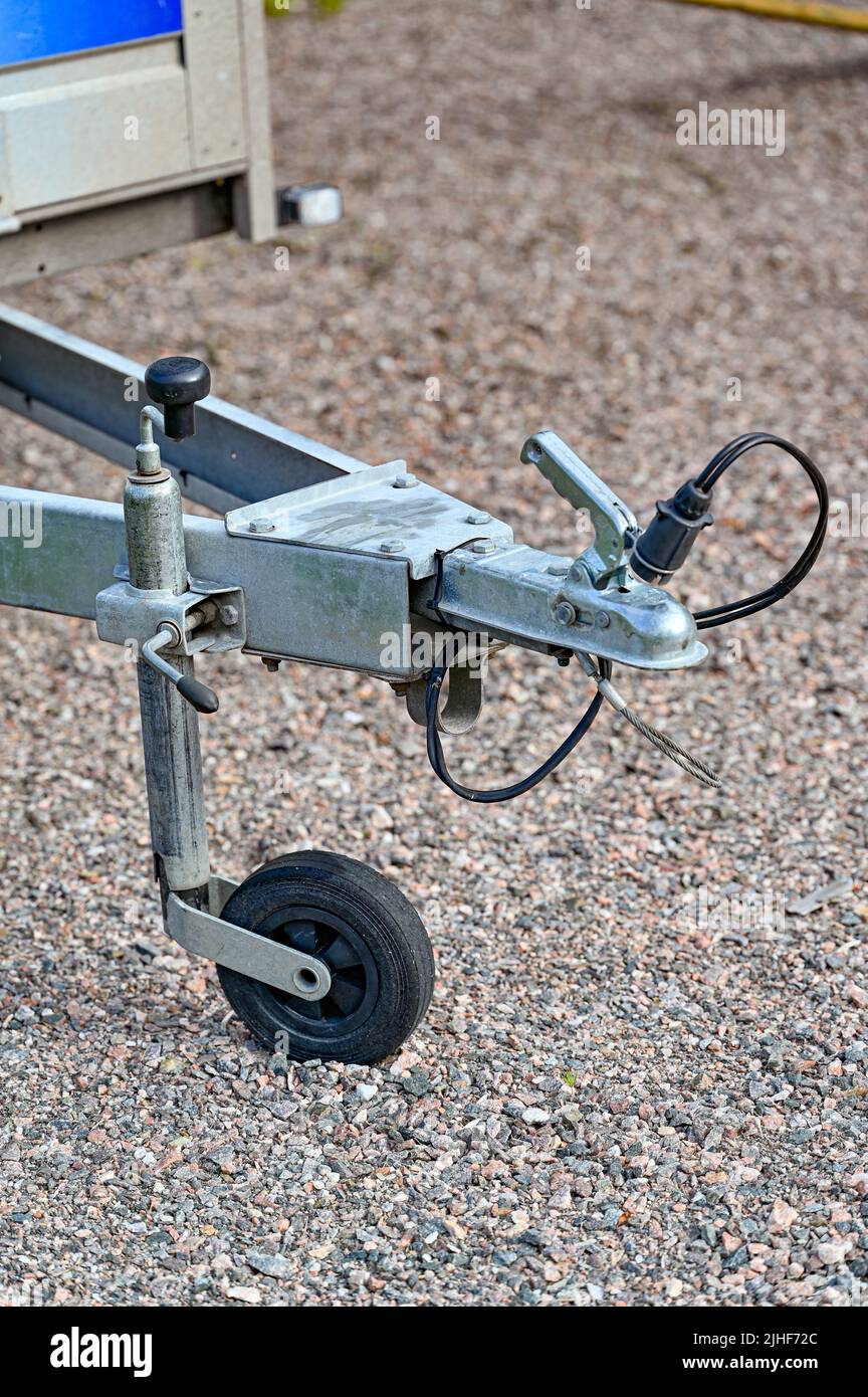 front of trailer with support wheel and coupling Stock Photo - Alamy