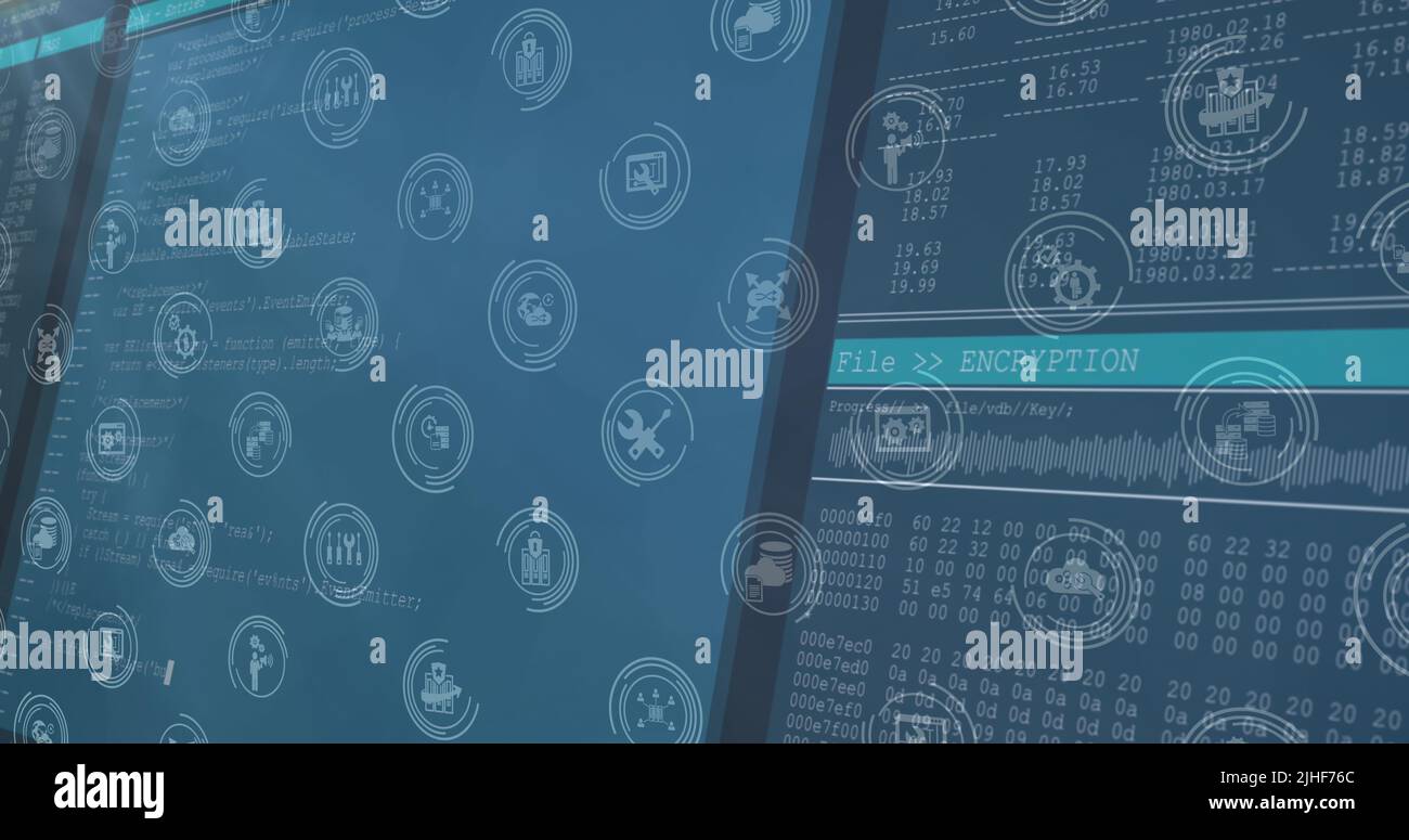 Image of icons over data processing Stock Photo