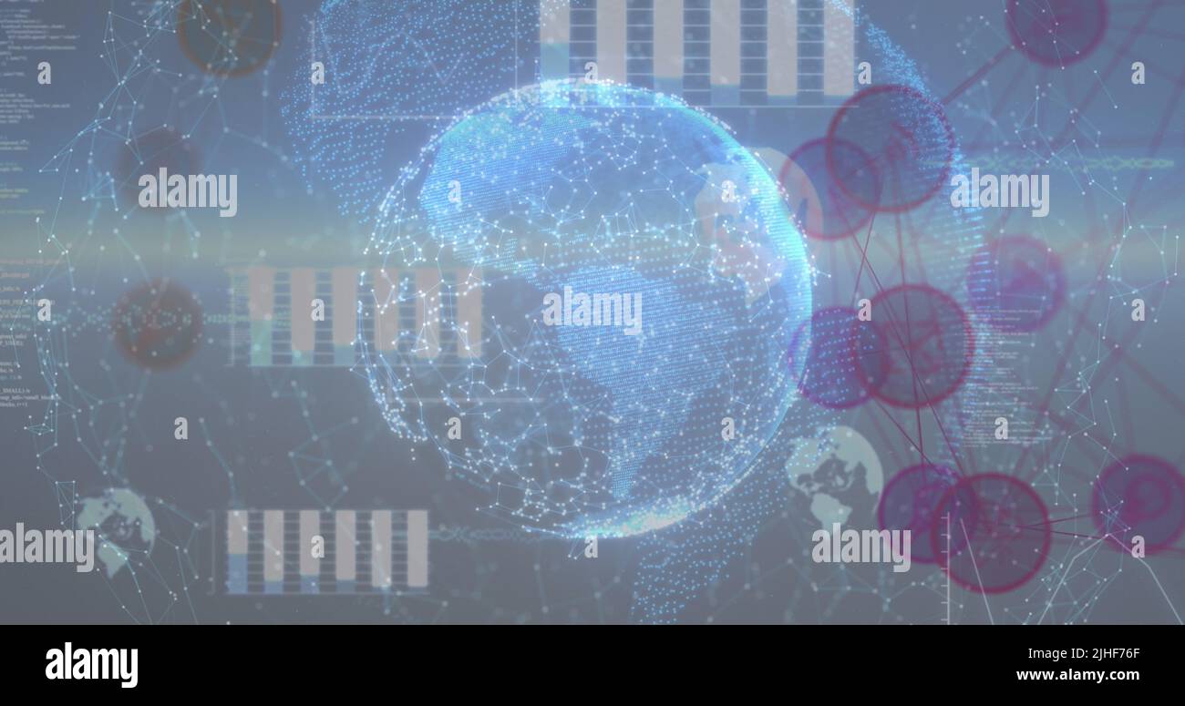Image of financial data processing over globe and network of ...