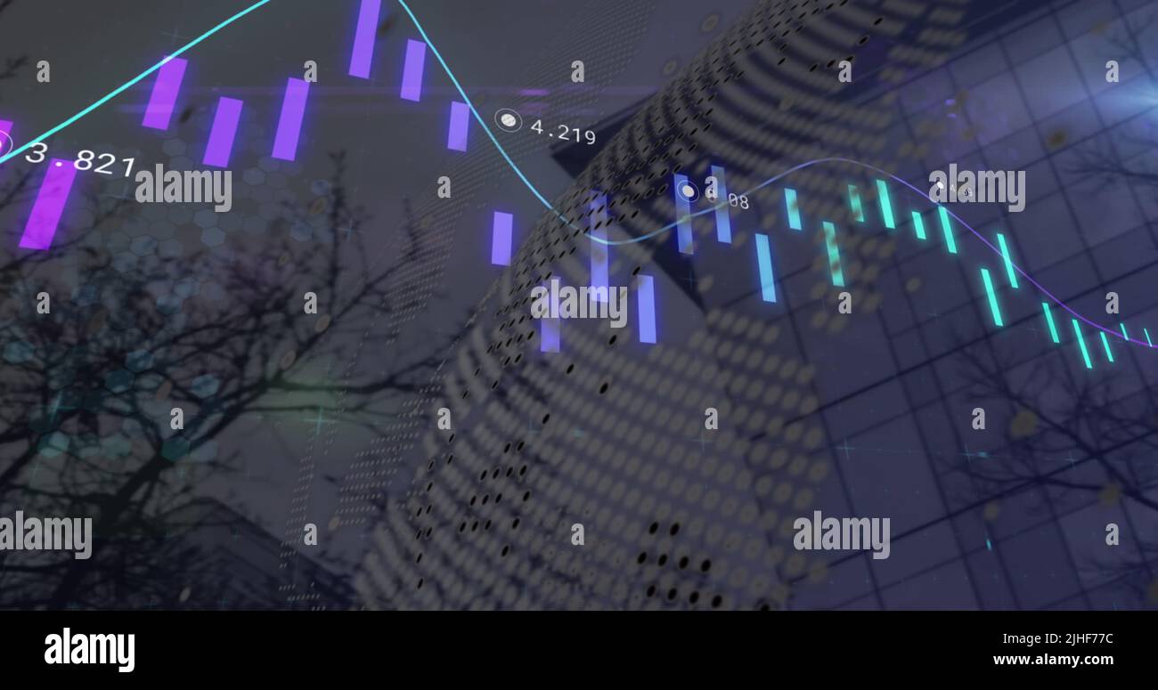 Image of data processing over cityscape Stock Photo