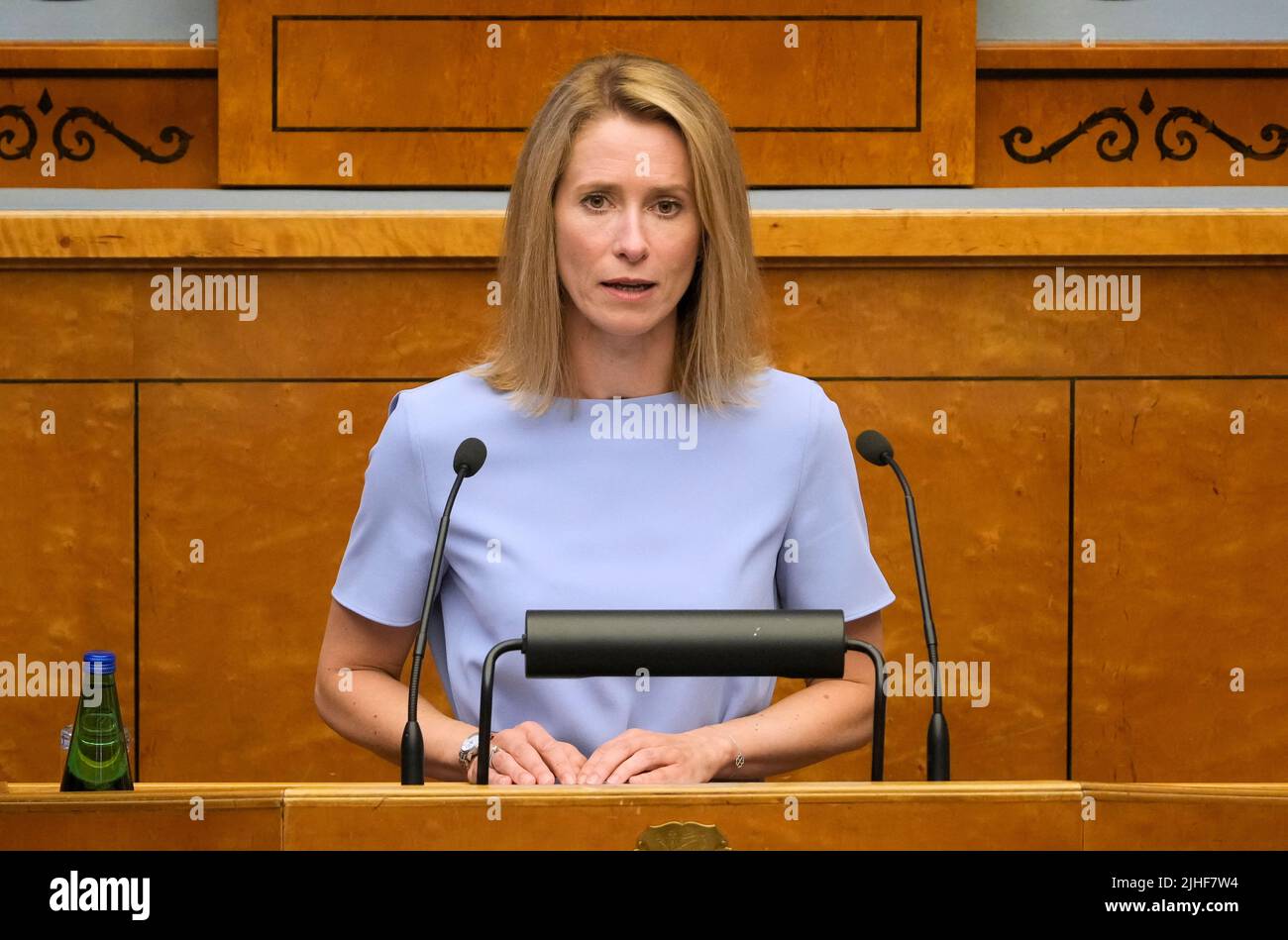 Kaja Kallas, Prime Minister of the new Estonian government, addresses