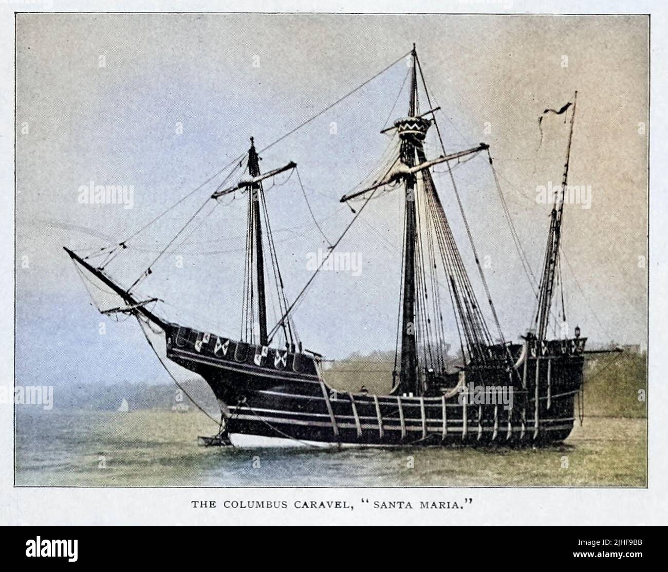The Columbus Caravel 'Santa Maria' from the article THE NEWEST WARSHIPS OF THE UNITED STATES NAVY By Lieutenant W. H. Jaques, U.  S.  N. from Factory and industrial management Magazine Volume 6 1891 Publisher New York [etc.] McGraw-Hill [etc.] Stock Photo
