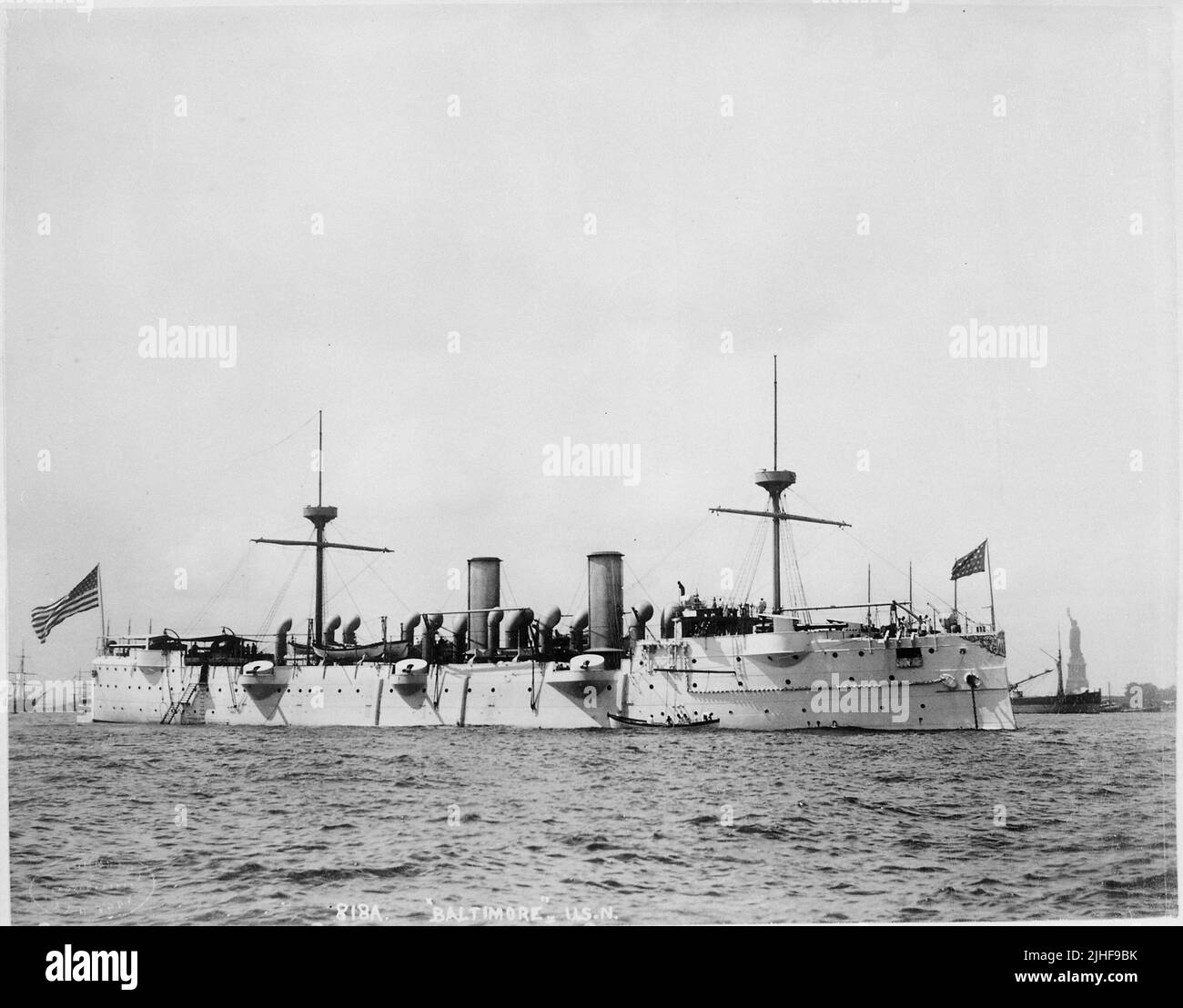 United States Protected Cruiser ' Baltimore ' from the article THE NEWEST WARSHIPS OF THE UNITED STATES NAVY By Lieutenant W. H. Jaques, U.  S.  N. from Factory and industrial management Magazine Volume 6 1891 Publisher New York [etc.] McGraw-Hill [etc.] Stock Photo
