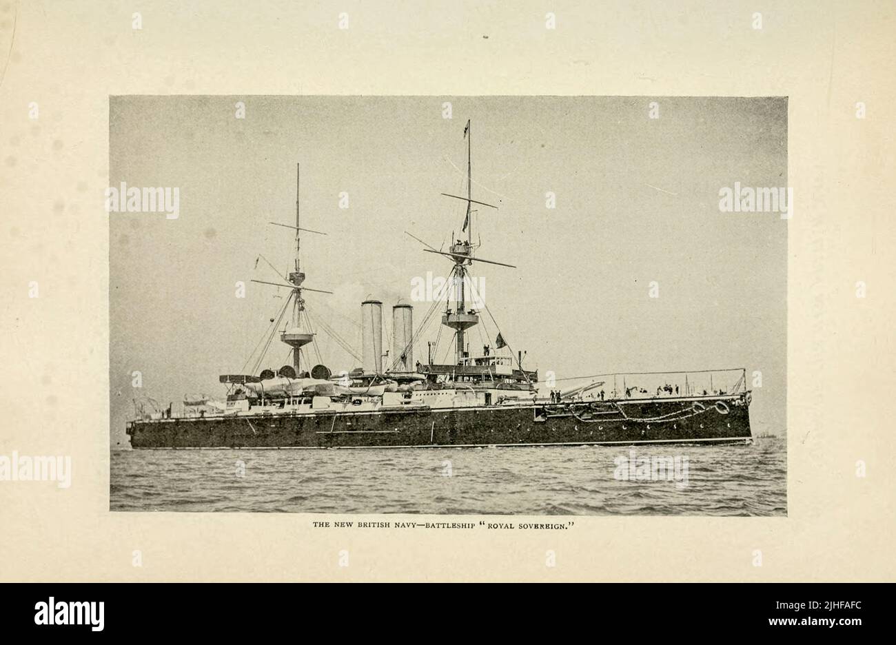 The New British Navy Battleship ' Royal Sovereign ' from an article ' SHIPS OF THE NEW BRITISH NAVY ' by W. Laird Clotvcs from Factory and industrial management Magazine Volume 6 1894 Publisher New York [etc.] McGraw-Hill [etc.] Stock Photo