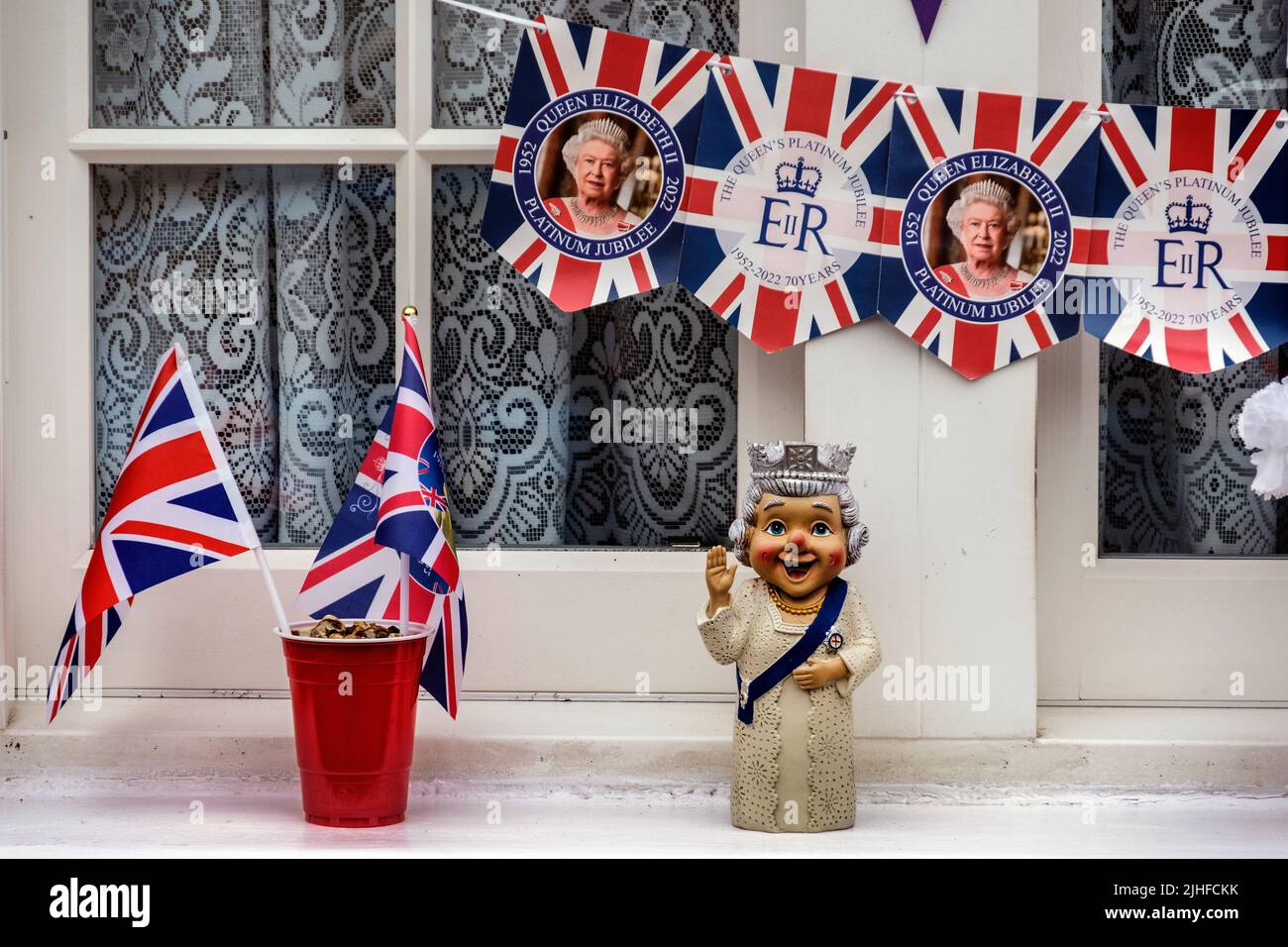 Street decorations and party on Queens Platinum Jubilee in London in