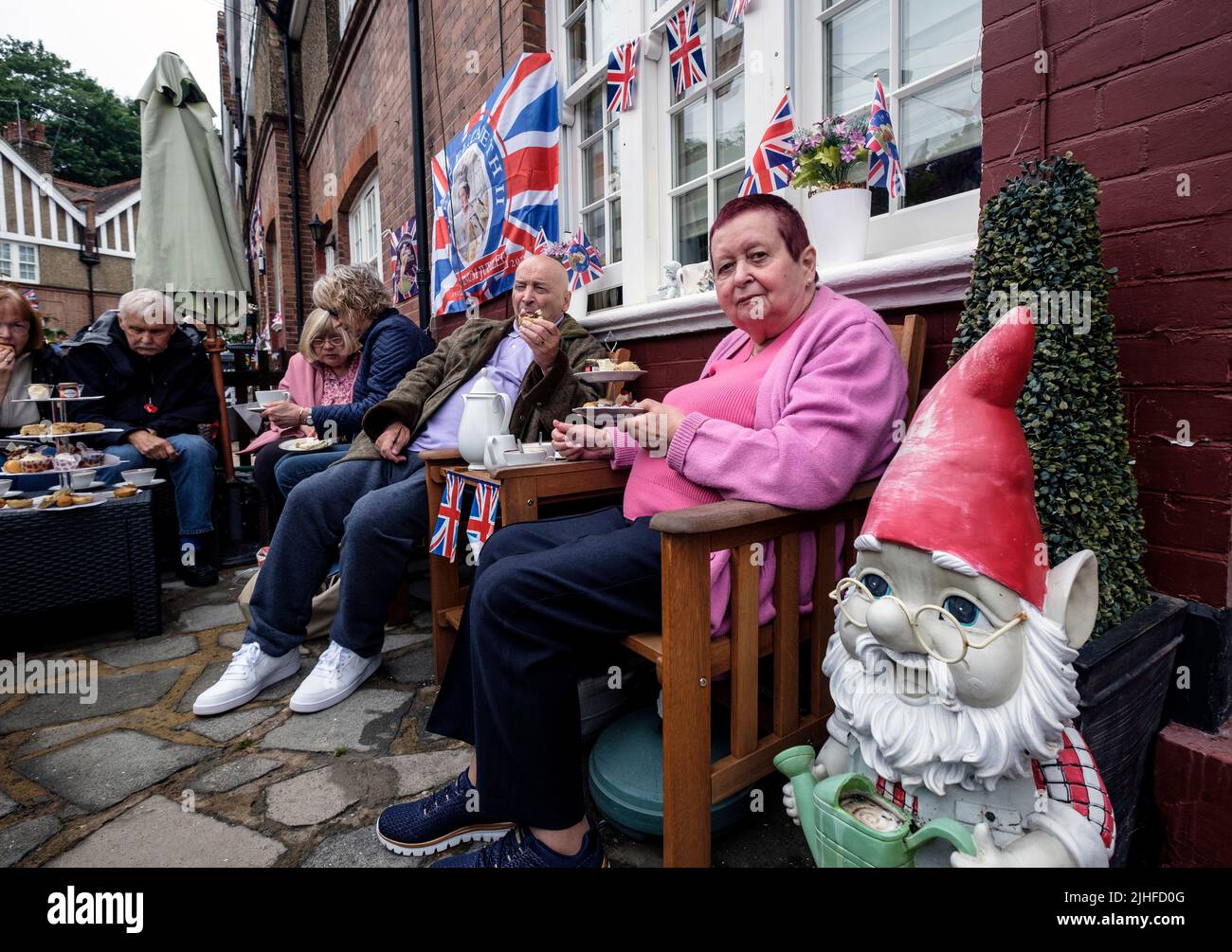 Street decorations and party on Queens Platinum Jubilee in London in June 2022 Stock Photo