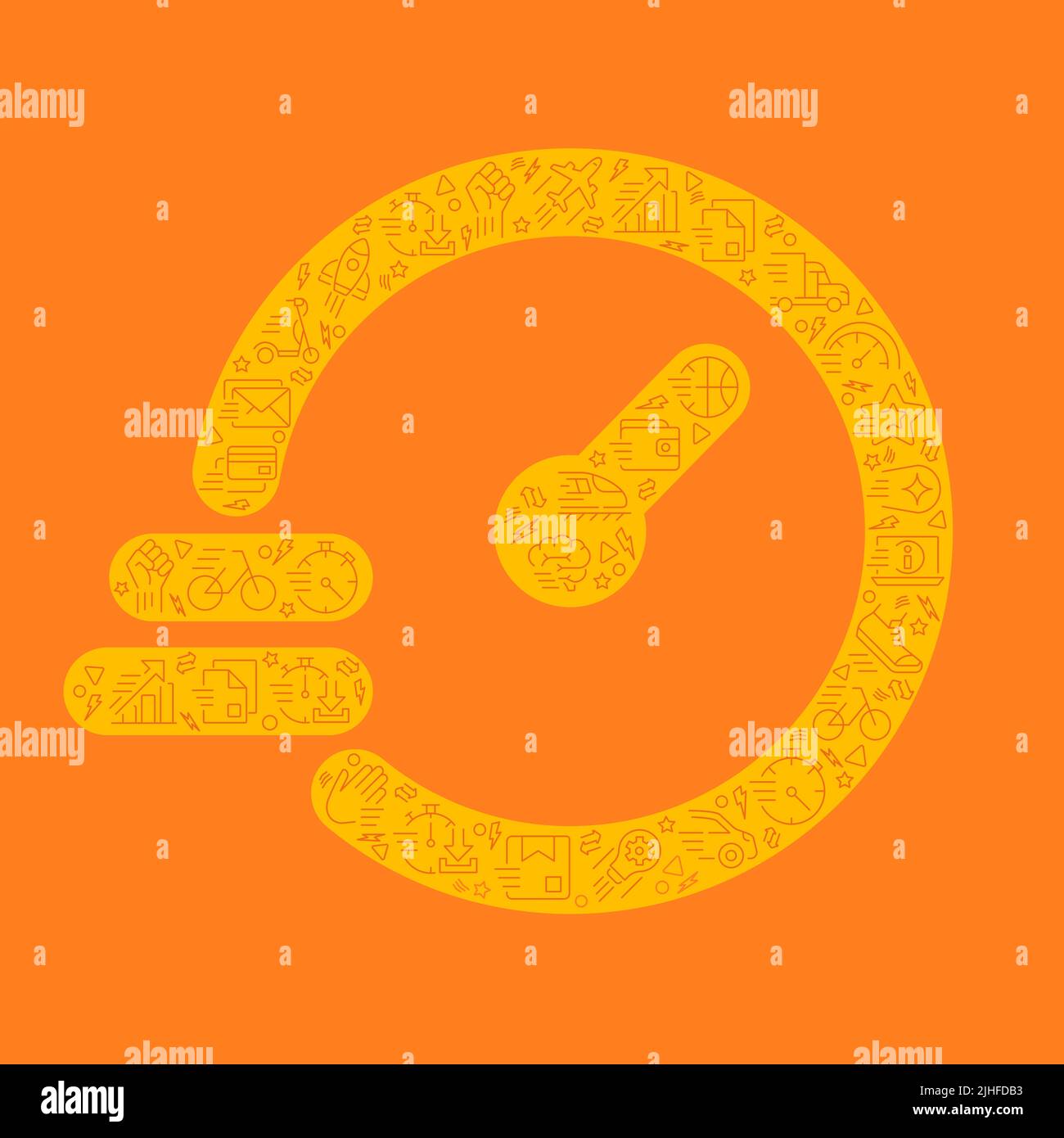 Speedometer pixel perfect shaped concept filled with editable linear icons Stock Vector