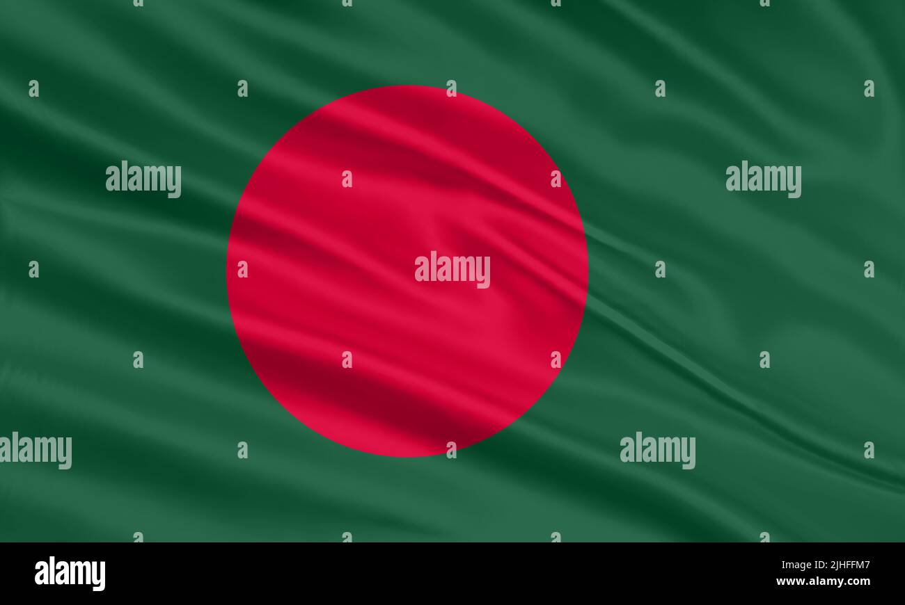 Bangladesh flag design. Waving Bangladeshi flag made of satin or silk