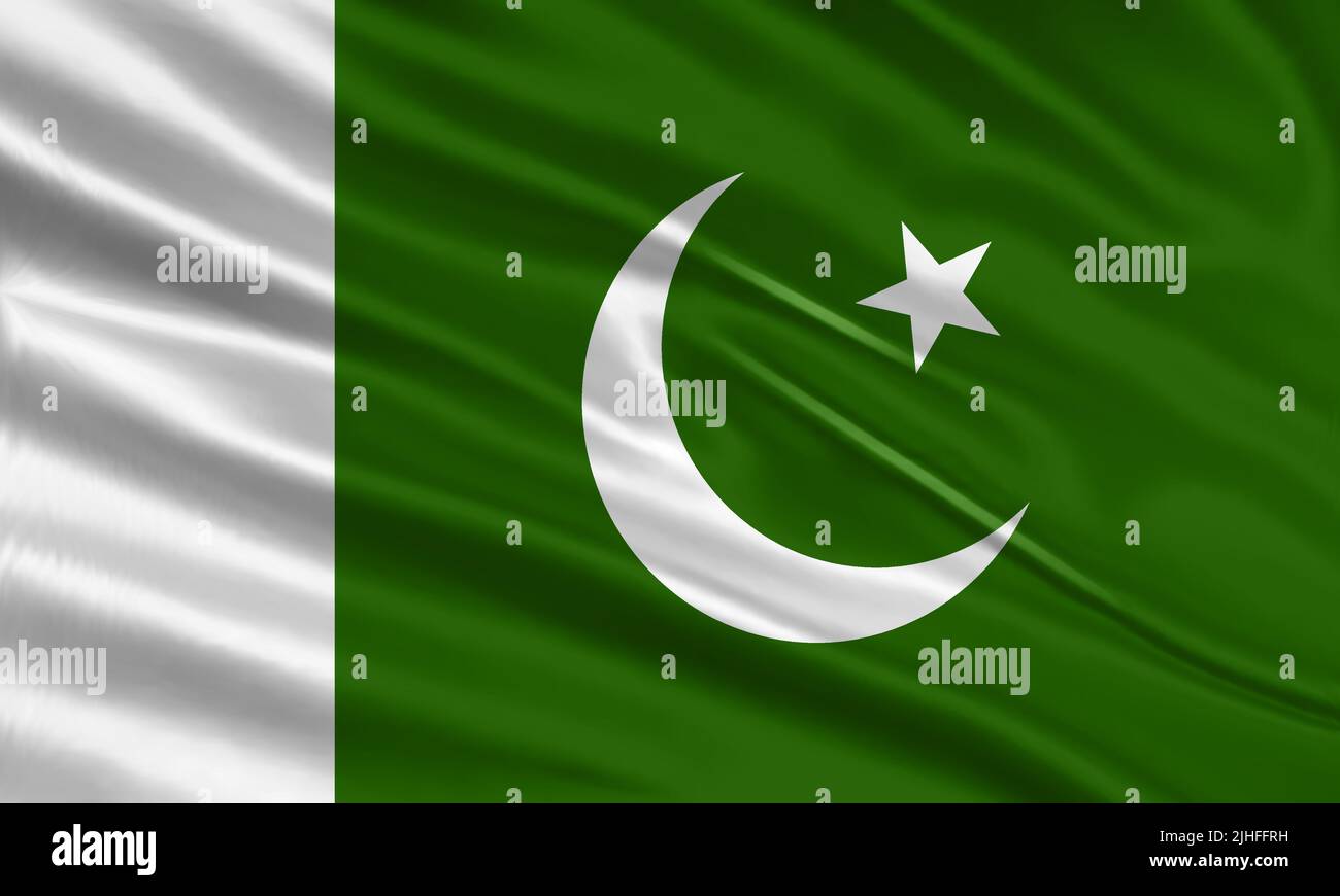 Pakistan flag design. Waving Pakistani flag made of satin or silk fabric. Vector Illustration. Stock Vector