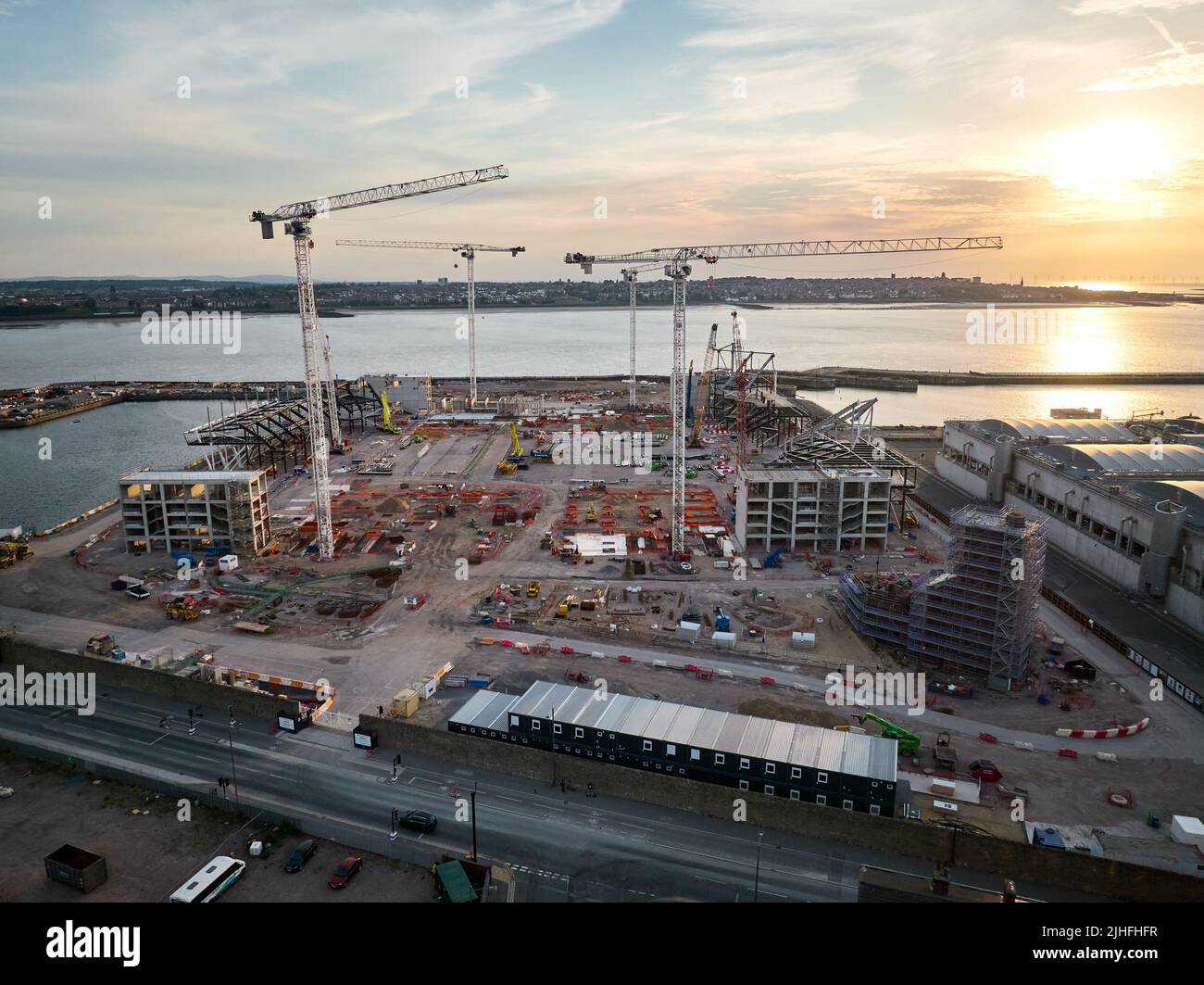 A general aerial view of Bramley-Moore Dock during the construction of a new stadium for Everton FC Stock Photo