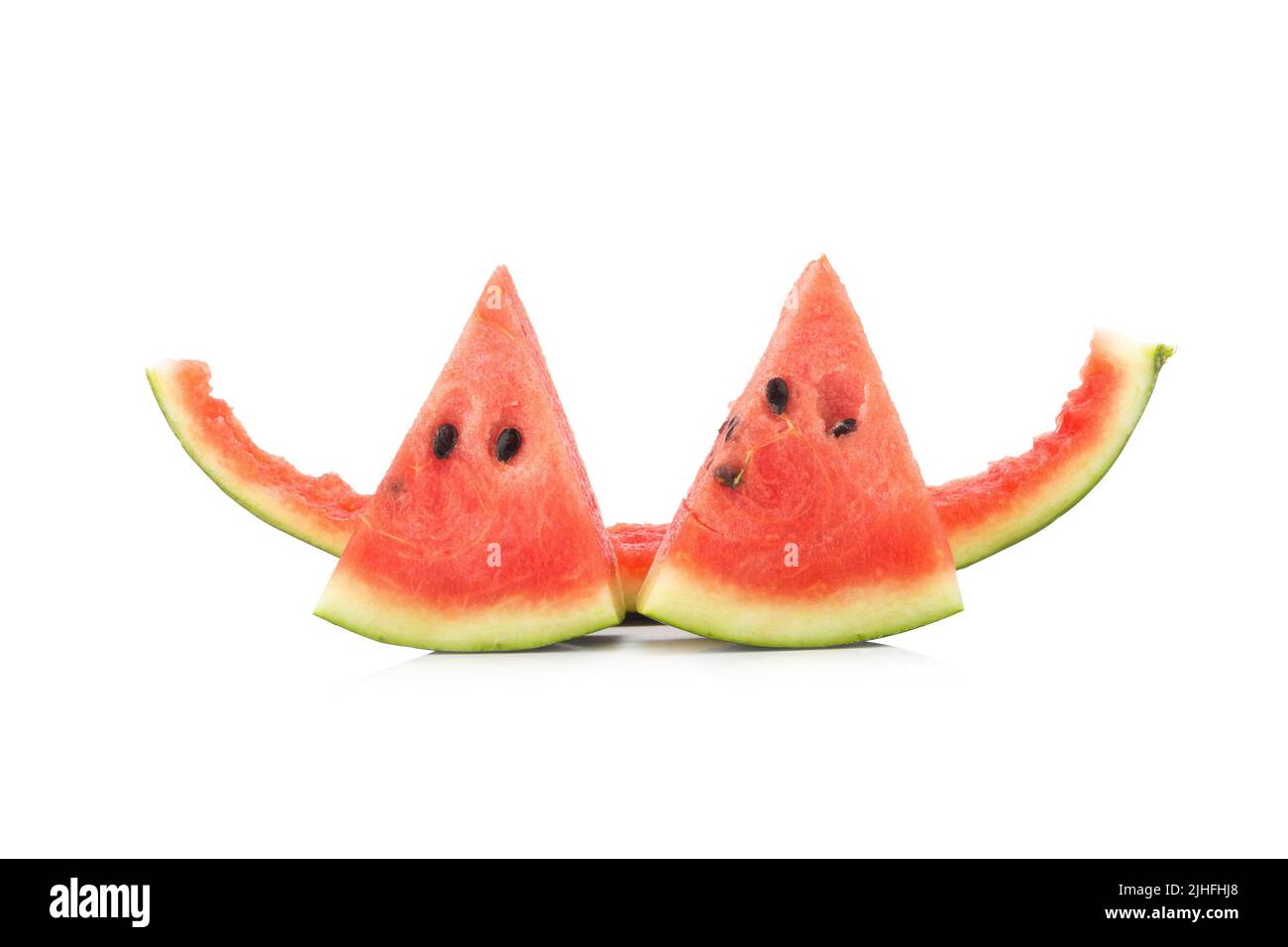 Watermelon slice eaten, isolated on white background. Stock Photo