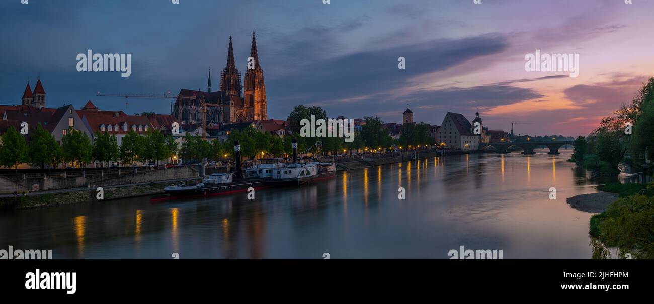 Panoramic cityscape image of Regensburg, Germany Stock Photo