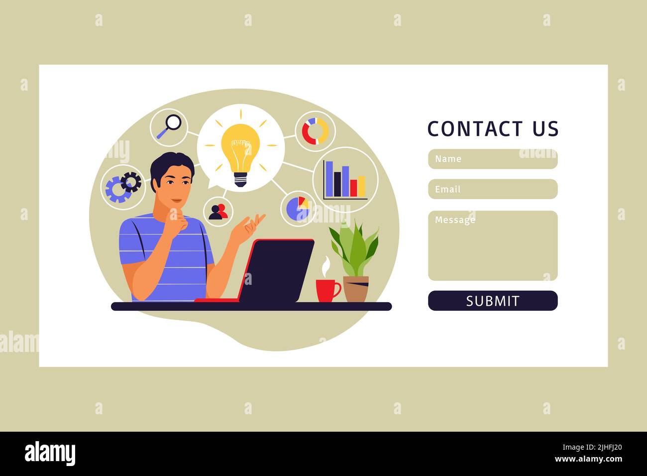 Mind map concept. Business idea generation. Contact us form. Vector illustration. Flat. Stock Vector