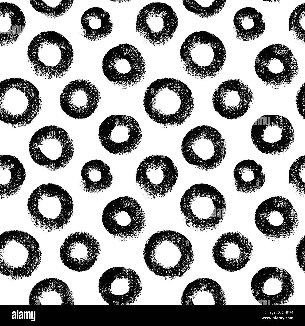 Hand drawn black charcoal circles seamless pattern Stock Vector