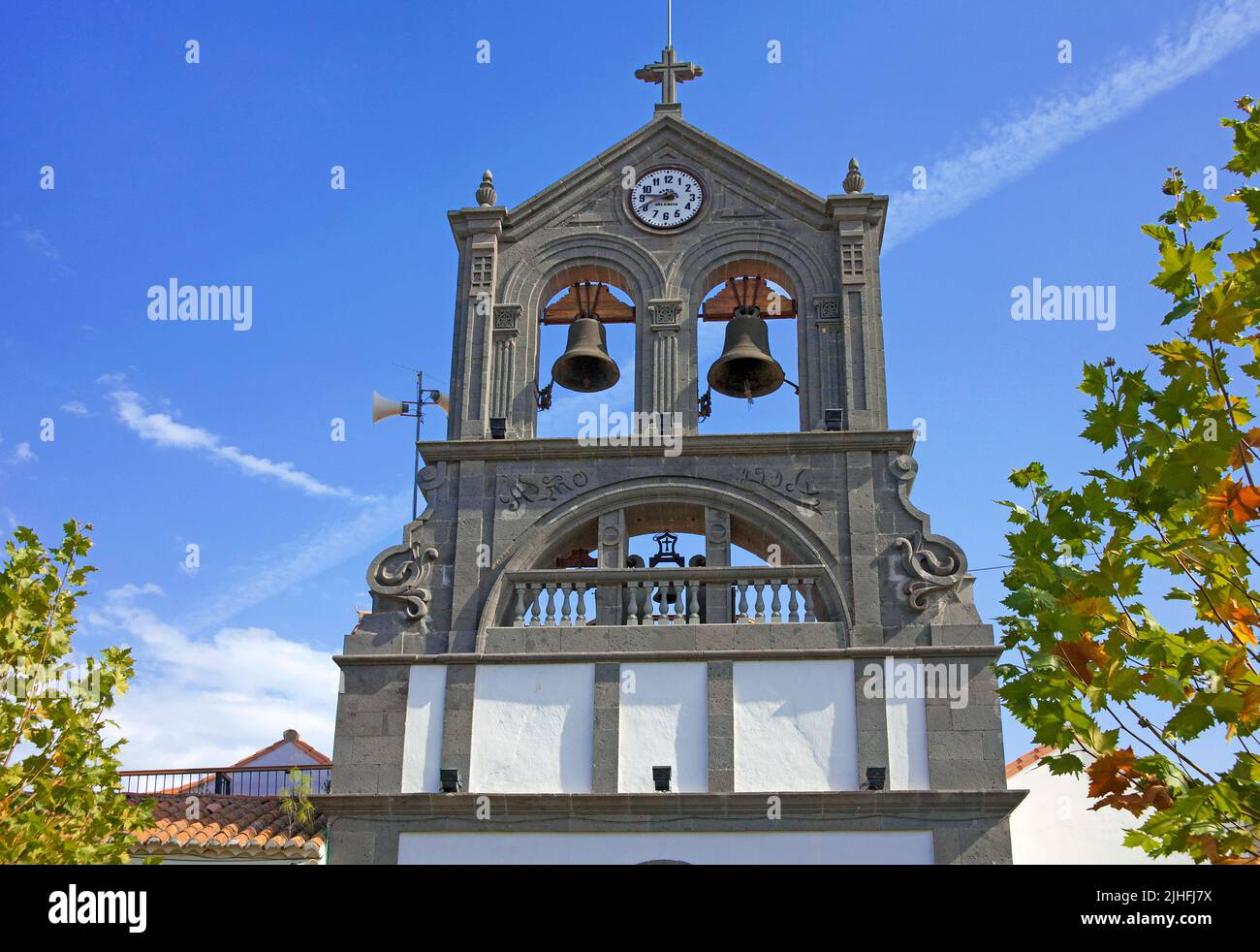 Glockenturm der Kirche San Roque, Firgas, Gran Canaria, Kanarische Inseln, Spanien, Europa | Bell tower of the church San Roque, Firgas, Grand Canary, Stock Photo
