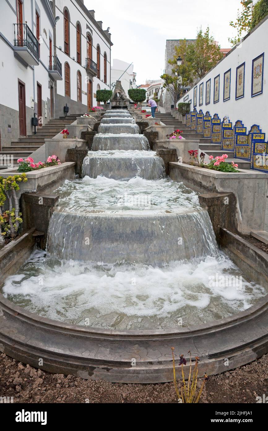Water cascade at the promenade Paseo de Canarias, Firgas, Grand Canary, Canary islands, Spain, Europe Stock Photo