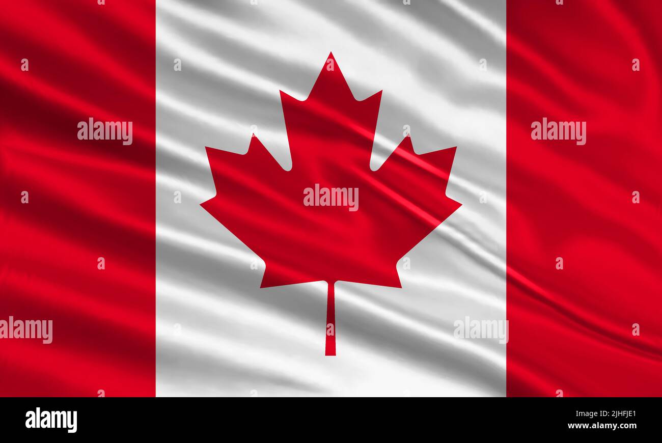 Canada flag design. Waving Canadian flag made of satin or silk fabric. Vector Illustration. Stock Vector