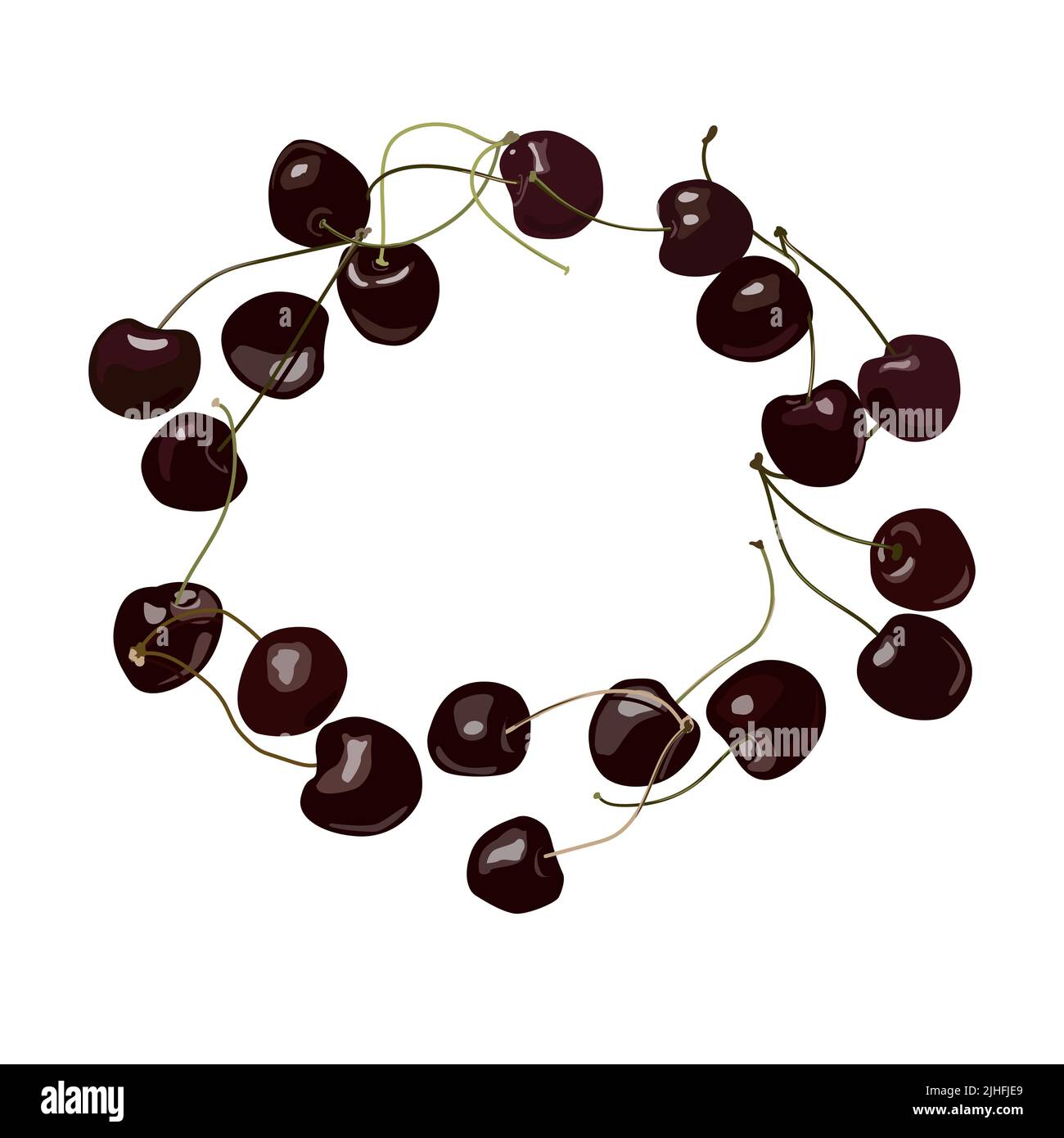 Circle composition with cherry fruits. Berry wreath frame, trendy summer background with cherries Stock Vector