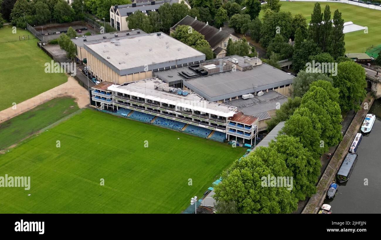 An aerial view of a sport stadium with buildings and trees Stock Photo ...