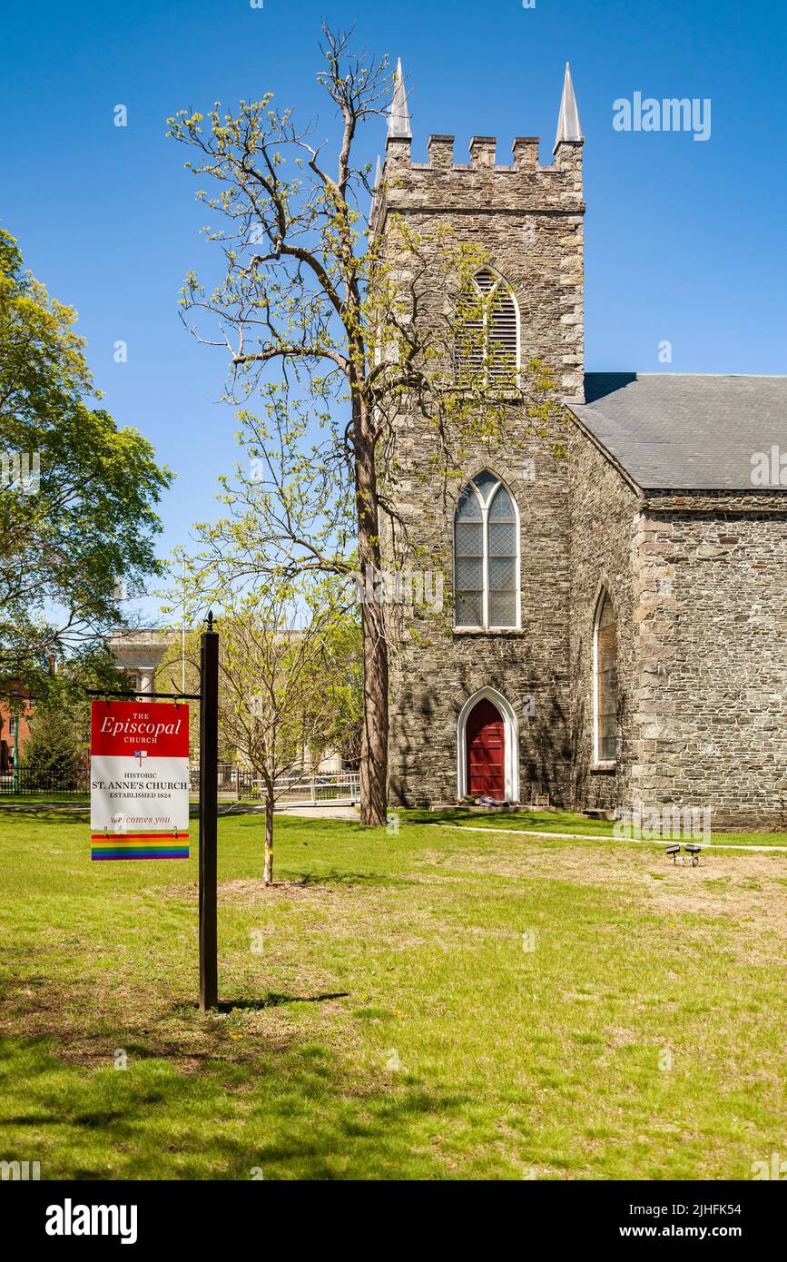 Historical St. Anne's Chruch in the city of Lowell MA Stock Photo