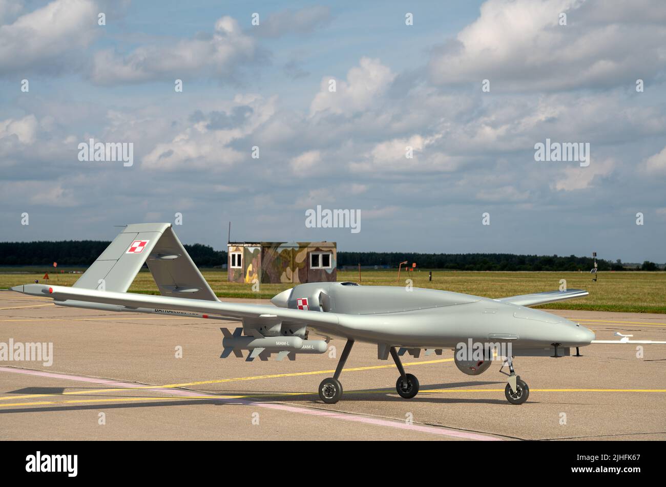 Turkish combat drone Bayraktar TB 2 in the colours of the Polish armed forces Stock Photo