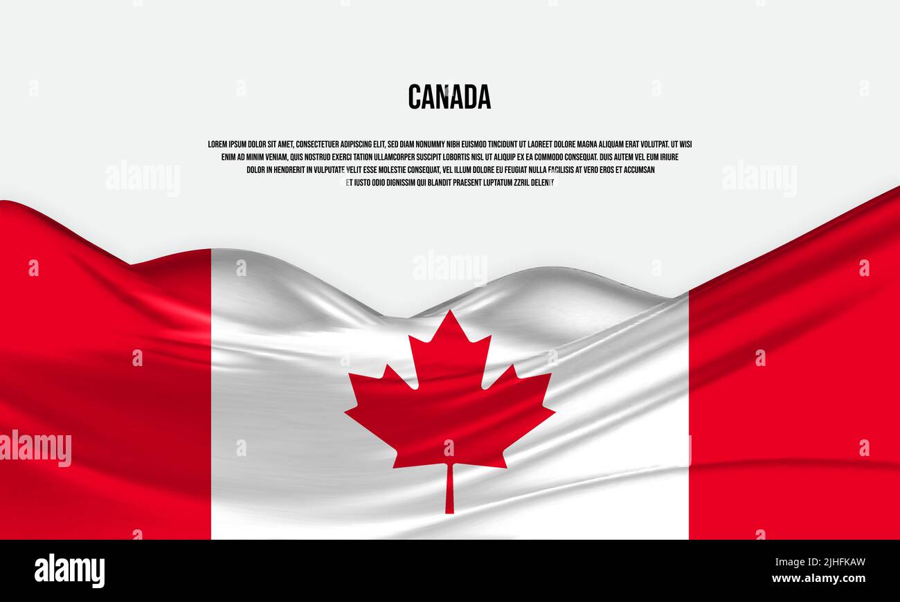 Canada flag design. Waving Canadian flag made of satin or silk fabric. Vector Illustration. Stock Vector