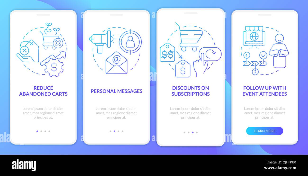 Strategy of discount blue gradient onboarding mobile app screen Stock ...