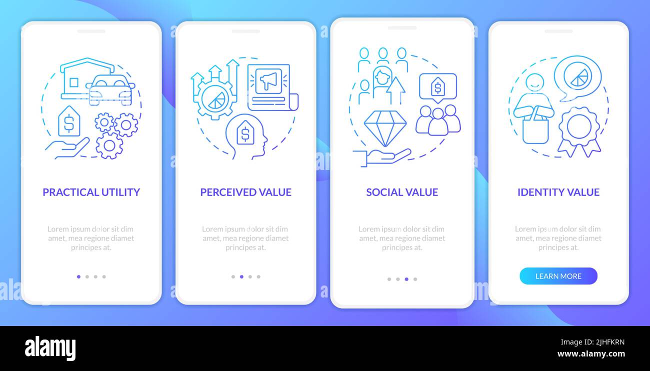 Product values blue gradient onboarding mobile app screen Stock Vector ...