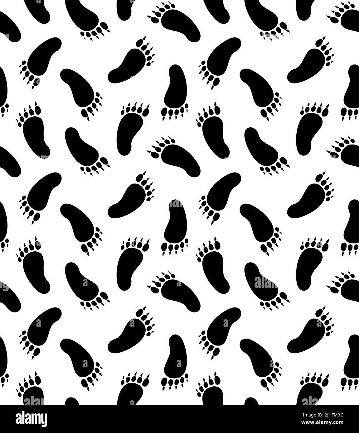 Vector seamless pattern of yeti bigfoot foot print Stock Vector