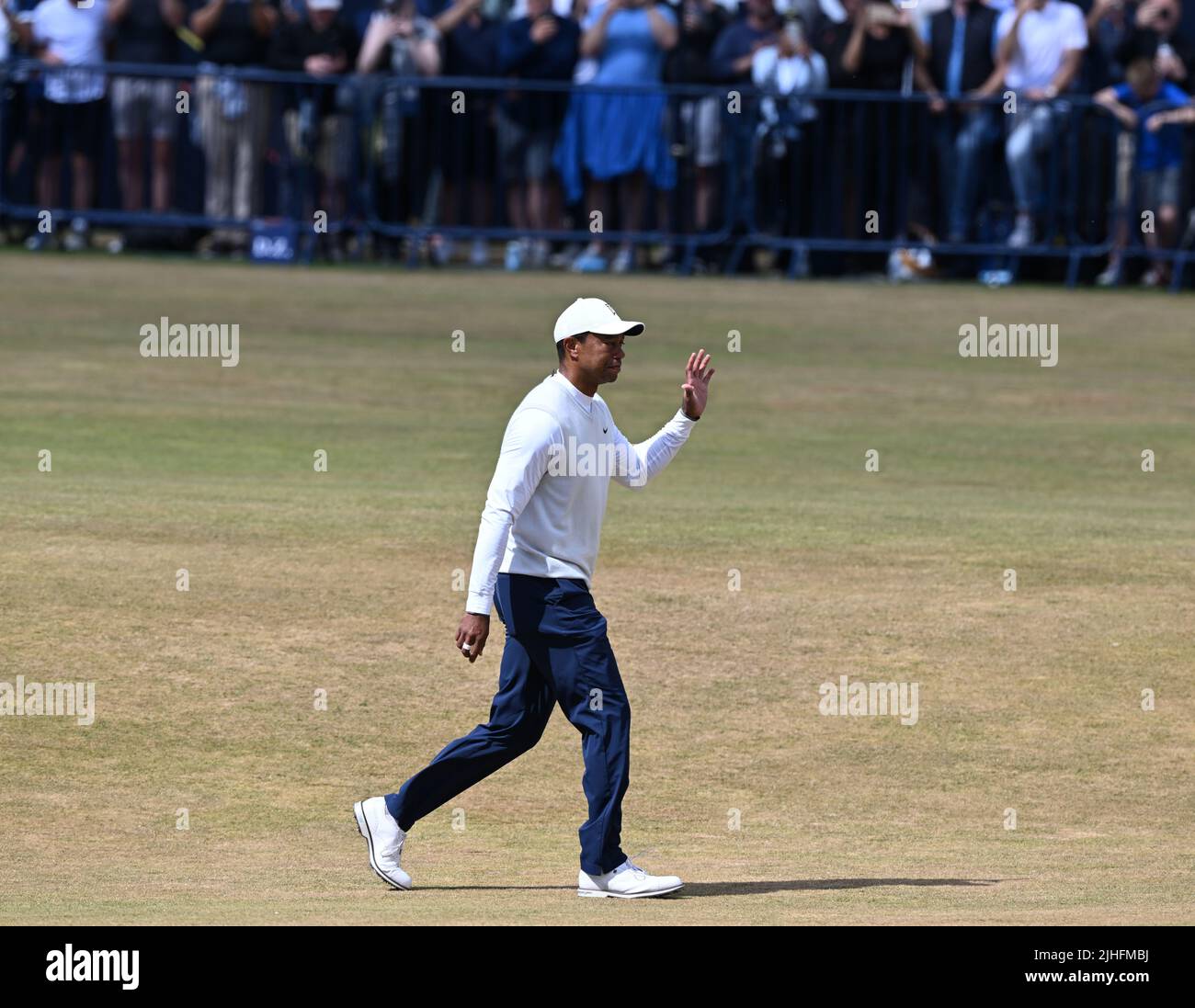 150th Open GolfChampionships, St Andrews, July 15th 2022 Tiger Woods walks up the 18th fairway during the second round at the Old Course, St Andrews, Stock Photo
