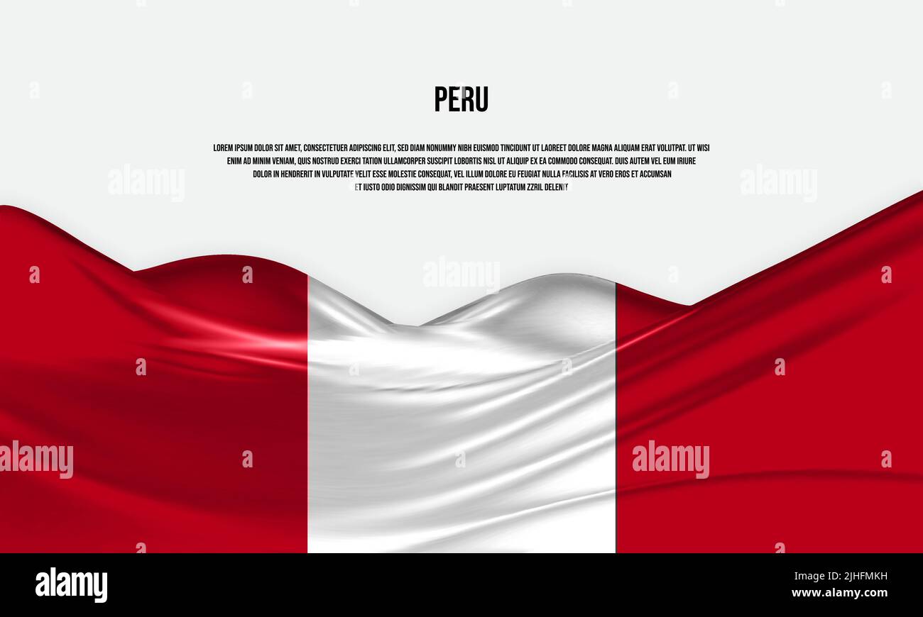 Peru flag design. Waving Peru flag made of satin or silk fabric. Vector Illustration. Stock Vector