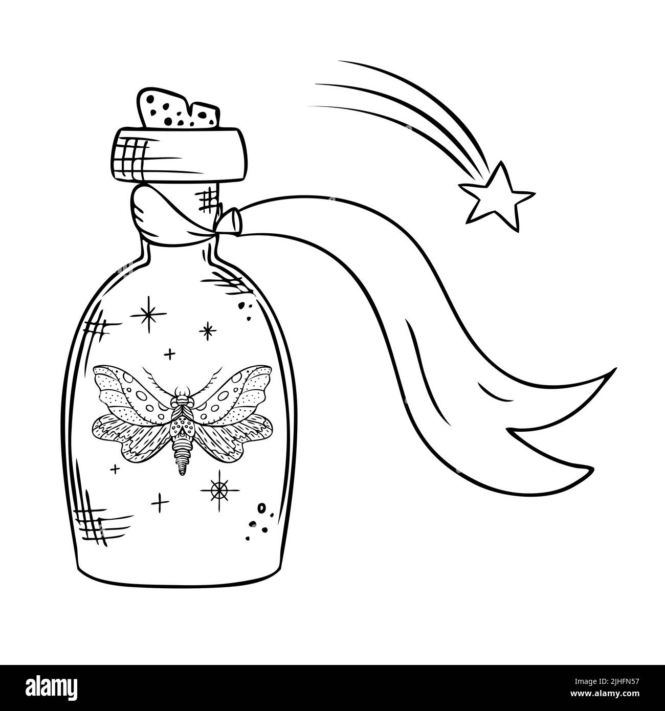 Mystical composition vector line art illustration with magic elements Stock Vector