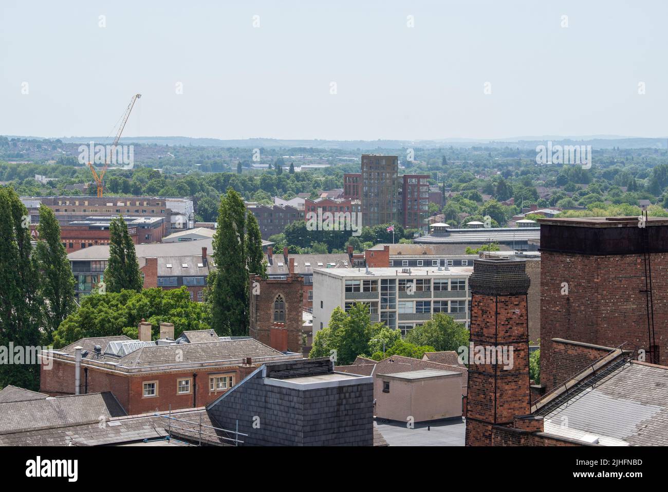 Looking out to the South West of the City from the roof of the Pearl Assurance Building in Nottingham, Nottinghamshire England UK Stock Photo