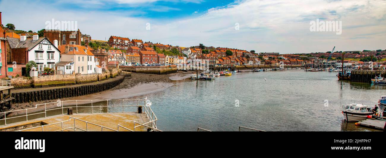 Panoramic View of Whitby Harbour Stock Photo