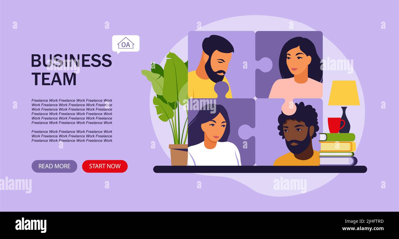 Business team work landing page template Vector illustration. Flat ...