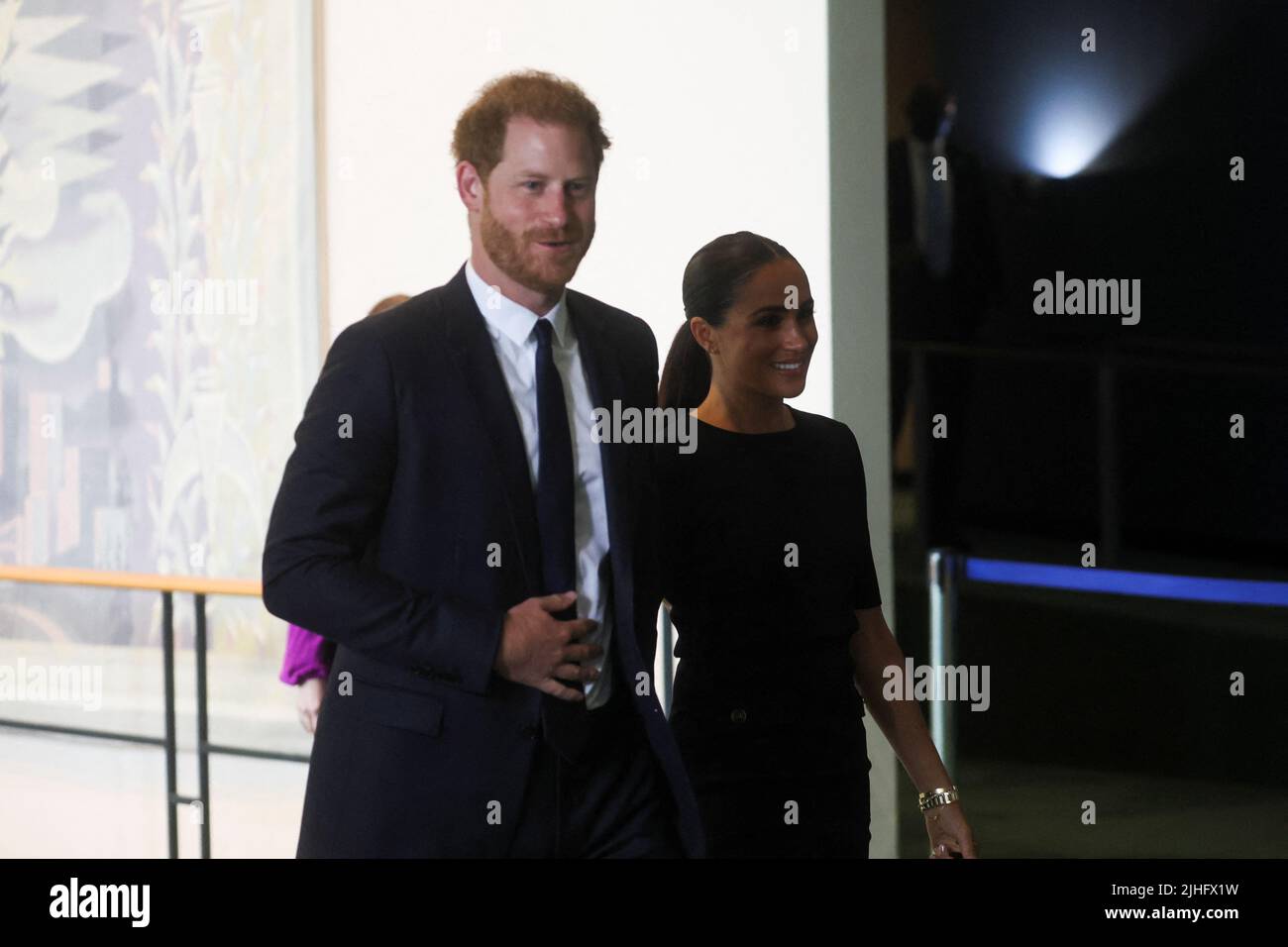 Britain's Prince Harry and his wife Meghan, Duchess of Sussex arrive to celebrate Nelson Mandela International Day at the United Nations Headquarters in New York, U.S., July 18, 2022. REUTERS/Shannon Stapleton Stock Photo