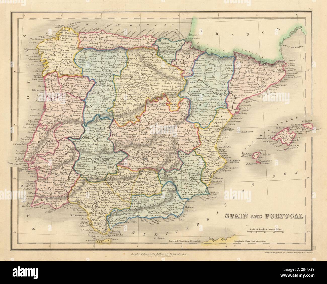 1897 Antique Map of Portugal Lusitania Algarve Alentejo 