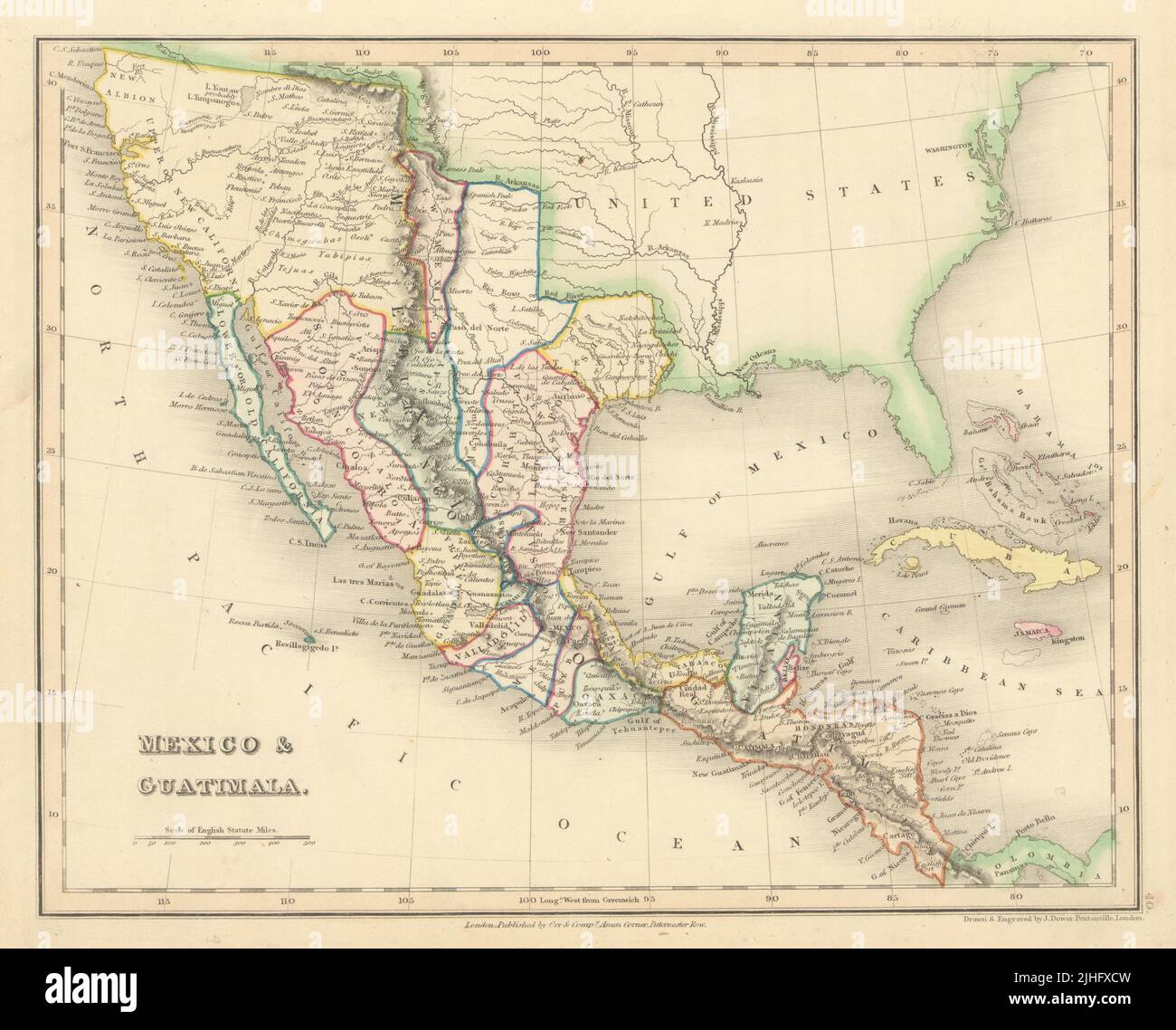 Mexico & Guatimala by John Dower. Mexico includes California & Texas 1845 map Stock Photo