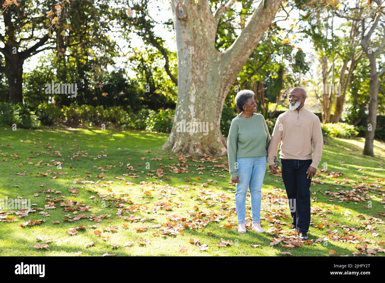 Image of happy african american senior couple in garden Stock Photo - Alamy