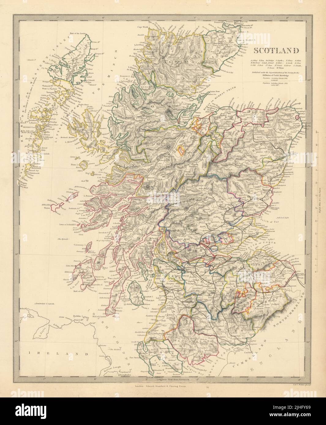 SCOTLAND. General map showing castles & kirks. SDUK 1856 old antique chart Stock Photo