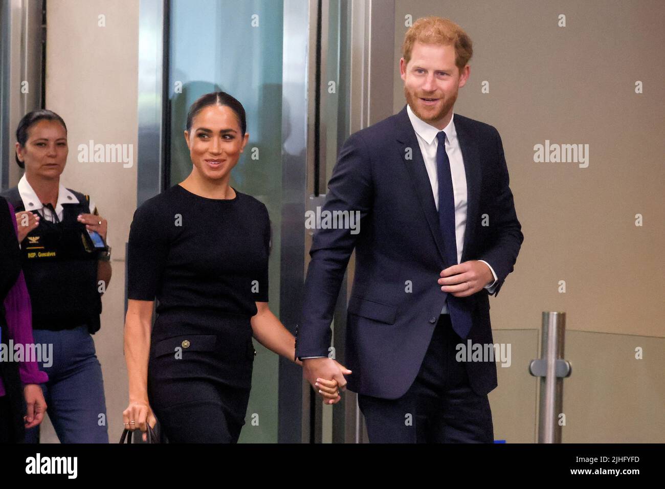 Britain's Prince Harry and his wife Meghan, Duchess of Sussex, arrive to celebrate Nelson Mandela International Day at the United Nations Headquarters in New York, U.S. July 18, 2022. REUTERS/Brendan McDermid Stock Photo
