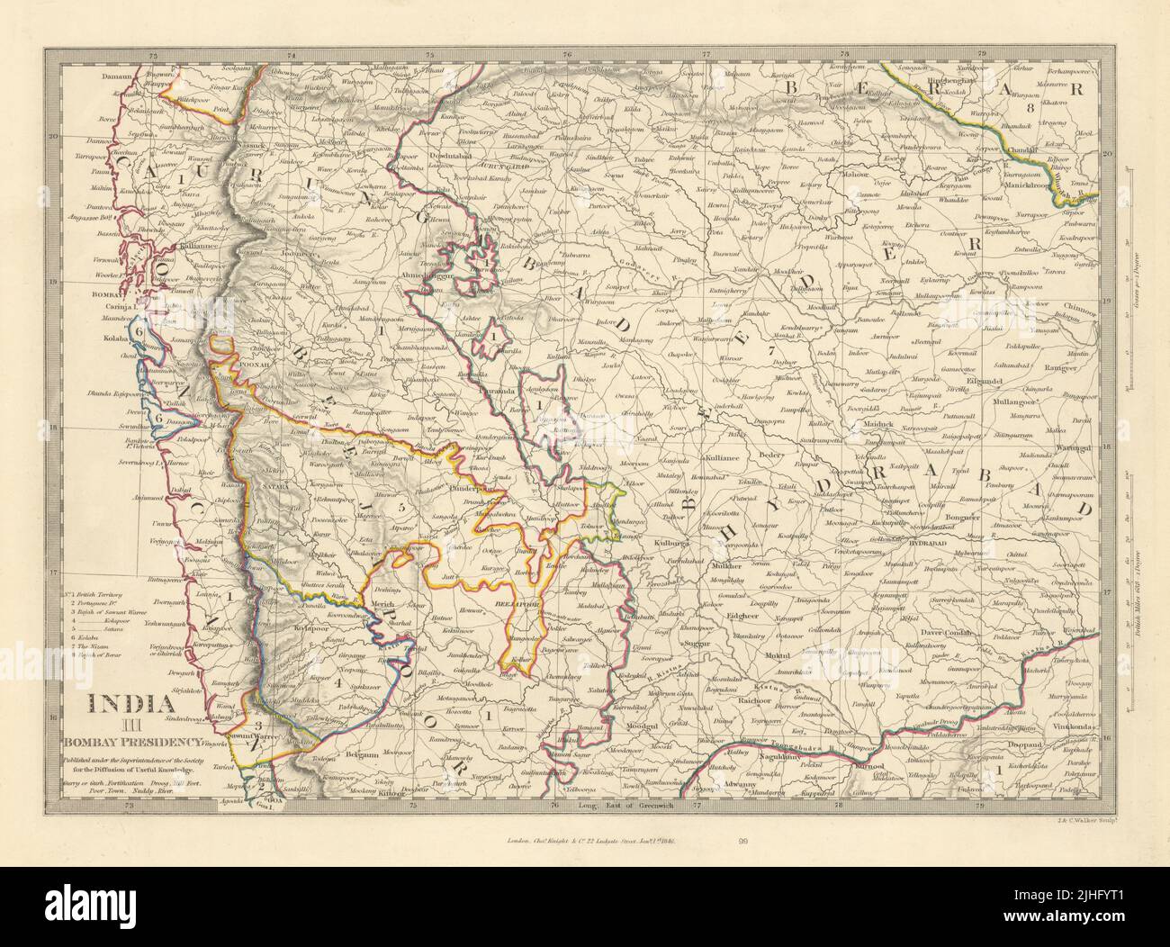 INDIA III BOMBAY PRESIDENCY & HYDERABAD. Aurangabad Bijapur Mumbai SDUK 1851 map Stock Photo
